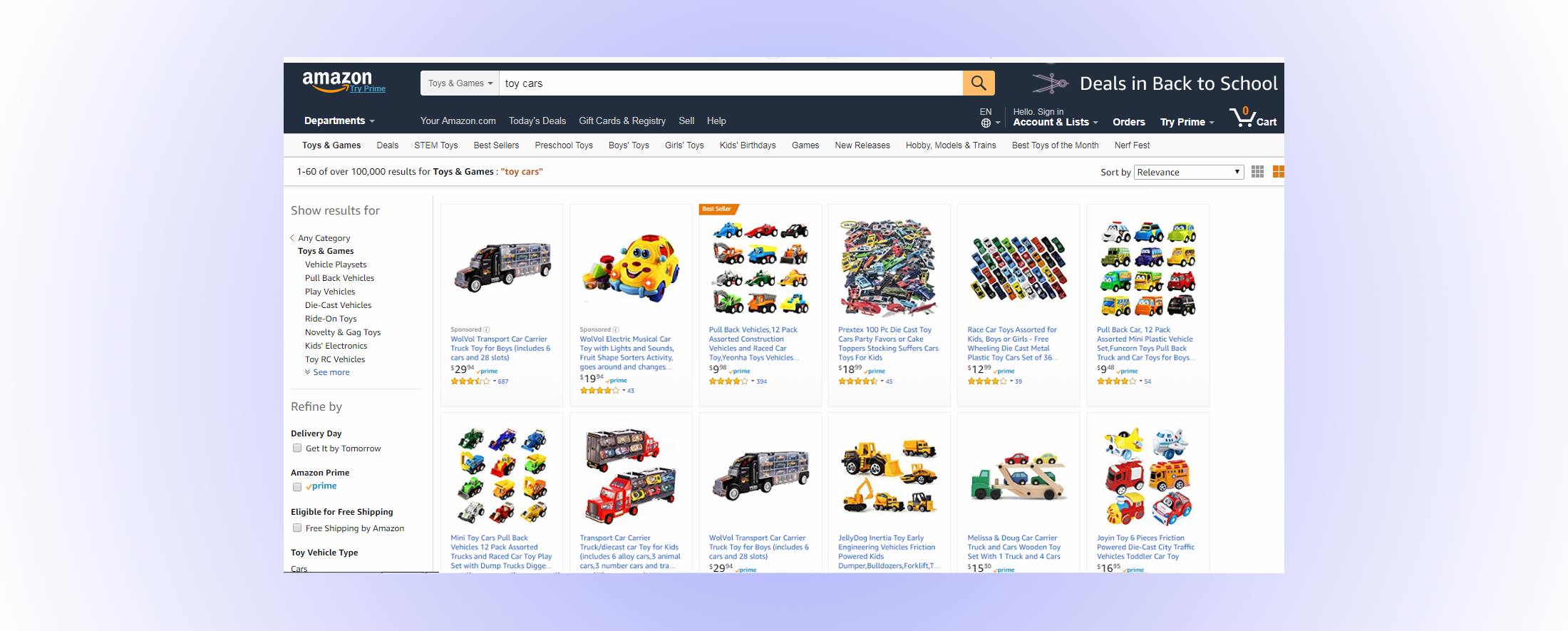 amazon.com toy car screen shot