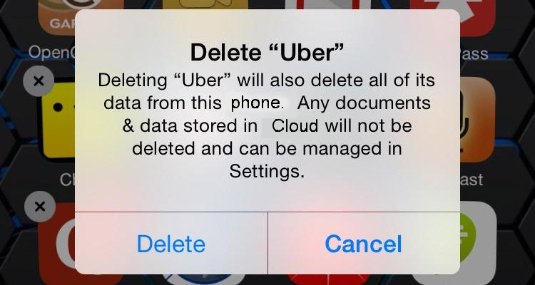 Delete uber app screen image